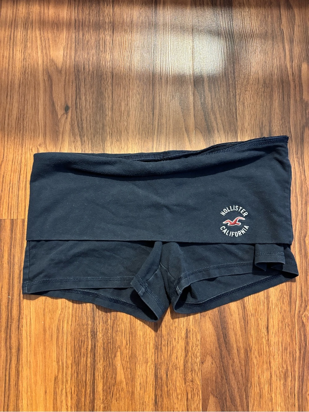 Vintage Y2K Hollister Navy Fold Over Yoga Shorts Medium Seagull Logo